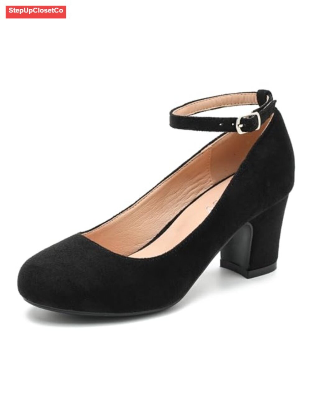 Women's Closed Round Toe Ankle Strap Block Chunky Heel Mary Jane Pumps Dress